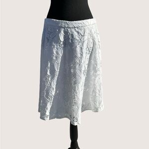 Roz & Ali White Floral Eyelet A-Line Skirt with Lace Overlay